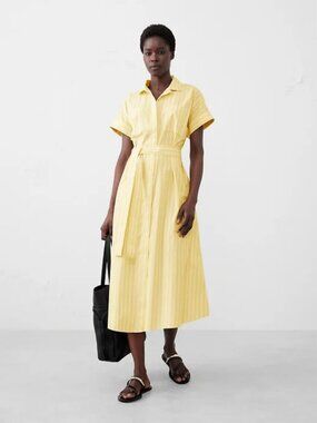 Banana Republic Factory Tie-Waist Midi Shirtdress Yellow Stripe XS EUC